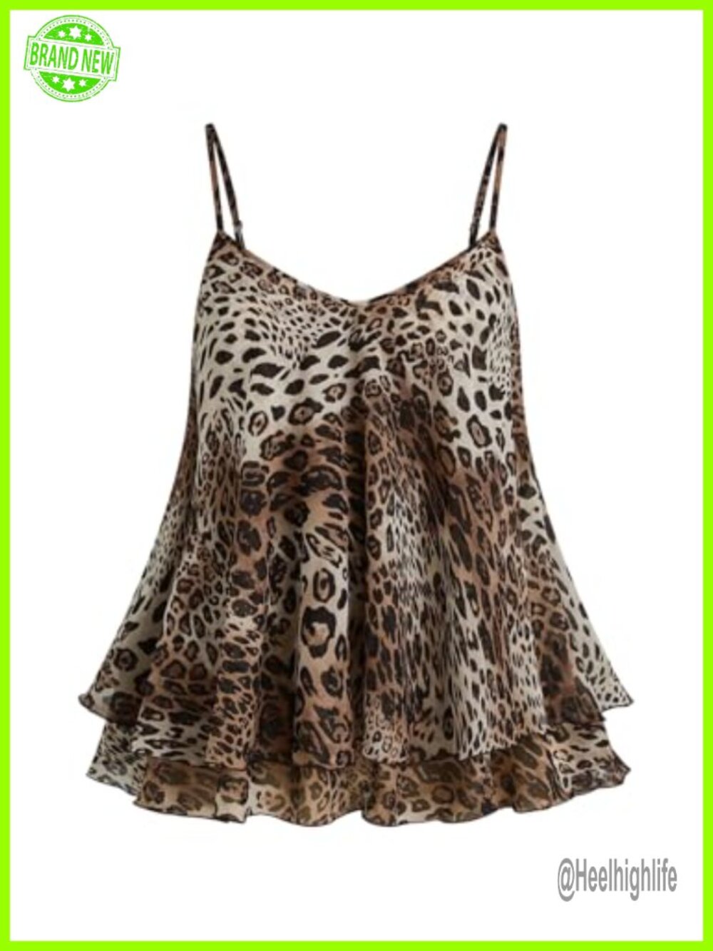 Women's Plus Size Y2K Leopard Print Ruffle Mesh Babydoll Tank Top Rave
